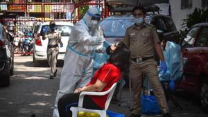 Civic officials partially attribute the surge to increased testing capacity in the last month.(Sanchit Khanna/HT Photo) Civic officials partially attribute the surge to increased testing capacity in the last month.(Sanchit Khanna/HT Photo)