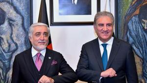 Abdullah Abdullah (left) chairman of Afghanistan's High Council for National Reconciliation, bumps elbows with Pakistani foreign minister Shah Mahmood Qureshi, during a meeting in Islamabad.(AP) Abdullah Abdullah (left) chairman of Afghanistan's High Council for National Reconciliation, bumps elbows with Pakistani foreign minister Shah Mahmood Qureshi, during a meeting in Islamabad.(AP)