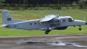 The Dornier aircraft arrives at Maldives.(High Commission of India, Maldives/Twitter) The Dornier aircraft arrives at Maldives.(High Commission of India, Maldives/Twitter)