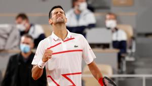 Serbia's Novak Djokovic celebrates winning his first round match against Sweden's Mikael Ymer.(REUTERS) Serbia's Novak Djokovic celebrates winning his first round match against Sweden's Mikael Ymer.(REUTERS)