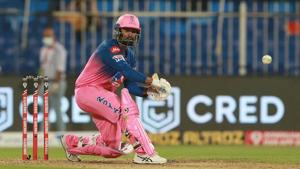 Rahul Tewatia belted five sixes off Sheldon Cottrell’s final over.(IPL/Twitter) Rahul Tewatia belted five sixes off Sheldon Cottrell’s final over.(IPL/Twitter)