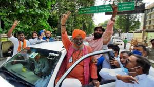 Scenes outside the special CBI court after the Babri Masjid demolition verdict in which all 32 accused were acquitted. (HT Photo) Scenes outside the special CBI court after the Babri Masjid demolition verdict in which all 32 accused were acquitted. (HT Photo)