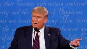 Donald Trump is being aggressive toward Biden on Tuesday, interrupting the former vice president and repeatedly being admonished by debate moderator Chris Wallace of Fox News to stick to the rules that both campaigns had agreed to.(REUTERS) Donald Trump is being aggressive toward Biden on Tuesday, interrupting the former vice president and repeatedly being admonished by debate moderator Chris Wallace of Fox News to stick to the rules that both campaigns had agreed to.(REUTERS)