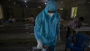 A health worker in Jhargaon, Guwahati (AP Photo/Anupam Nath) A health worker in Jhargaon, Guwahati (AP Photo/Anupam Nath)