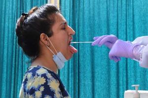 A health worker collects swab samples to test for Covid-19 at Lesiure Valley in Chandigarh’s Sector 10.(HT Photo) A health worker collects swab samples to test for Covid-19 at Lesiure Valley in Chandigarh’s Sector 10.(HT Photo)