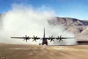 A IAF C-130 J Hercules lands at DBO airstrip in 2013. The strip was activated by the Indian Air Force in 2008 and the government was informed on return. A IAF C-130 J Hercules lands at DBO airstrip in 2013. The strip was activated by the Indian Air Force in 2008 and the government was informed on return.