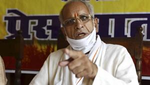 Ram Janmabhoomi Teerth Kshetra Trust general Ssecretary Champat Rai addresses a press conference at VHP headquaters in Prayagraj on October 2.(PTI) Ram Janmabhoomi Teerth Kshetra Trust general Ssecretary Champat Rai addresses a press conference at VHP headquaters in Prayagraj on October 2.(PTI)