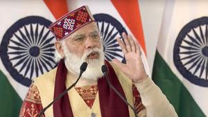 Prime Minister Narendra Modi during the inauguration of Atal Tunnel in Manali on Saturday.(PTI Photo) Prime Minister Narendra Modi during the inauguration of Atal Tunnel in Manali on Saturday.(PTI Photo)