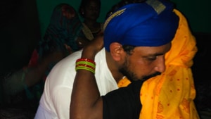 Bhim Army chief Chandrashekhar Azad with the mother of the 19-year-old gang-rape victim(Sourced) Bhim Army chief Chandrashekhar Azad with the mother of the 19-year-old gang-rape victim(Sourced)