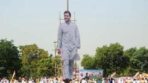 Cut out of Congress Leader Rahul Gandhi seen during a 'Kheti Bachao Yatra' from Badni Kalan, Moga against the Central Government's anti-farmer laws, in Ludhiana on Sunday.(ANI) Cut out of Congress Leader Rahul Gandhi seen during a 'Kheti Bachao Yatra' from Badni Kalan, Moga against the Central Government's anti-farmer laws, in Ludhiana on Sunday.(ANI)