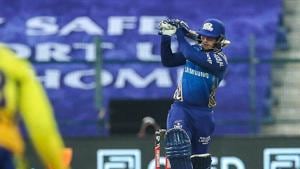 Mumbai Indians player Quinton de Kock plays a shot during the first cricket match of IPL 2020 against Chennai Super Kings.(PTI) Mumbai Indians player Quinton de Kock plays a shot during the first cricket match of IPL 2020 against Chennai Super Kings.(PTI)