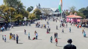 Tourists and locals visit The Ridge after the authorities eased some restrictions during Unlock 5 in Shimla.(PTI) Tourists and locals visit The Ridge after the authorities eased some restrictions during Unlock 5 in Shimla.(PTI)