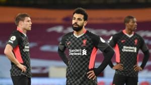 Liverpool's Mohamed Salah and teammates look dejected after conceding their seventh goal.(Pool via REUTERS) Liverpool's Mohamed Salah and teammates look dejected after conceding their seventh goal.(Pool via REUTERS)