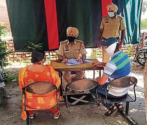 A tent set up outside Division Number 2 police station as a precautionary measure in view of Covid.(HT photo) A tent set up outside Division Number 2 police station as a precautionary measure in view of Covid.(HT photo)