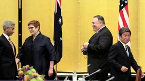 India's Foreign Minister Subrahmanyam Jaishankar, Japan's Foreign Minister Toshimitsu Motegi, Australian Foreign Minister Marise Payne and US Secretary of State Mike Pompeo attend a meeting in Tokyo(REUTERS) India's Foreign Minister Subrahmanyam Jaishankar, Japan's Foreign Minister Toshimitsu Motegi, Australian Foreign Minister Marise Payne and US Secretary of State Mike Pompeo attend a meeting in Tokyo(REUTERS)