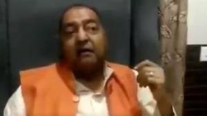 BJP leader Ranjeet Srivastava as seen in the video clip where he is making disparaging remarks about the Hathras victim. (Videograb) BJP leader Ranjeet Srivastava as seen in the video clip where he is making disparaging remarks about the Hathras victim. (Videograb)