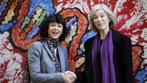 French microbiologist Emmanuelle Charpentier and professor Jennifer Doudna of the U.S. pose for the media during a visit to a painting exhibition by children about the genome, at the San Francisco park in Oviedo(Reuters) French microbiologist Emmanuelle Charpentier and professor Jennifer Doudna of the U.S. pose for the media during a visit to a painting exhibition by children about the genome, at the San Francisco park in Oviedo(Reuters)