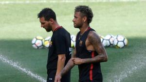 FILE PHOTO: Football Soccer - Barcelona training - Red Bull Arena, Harrison, New Jersey, U.S. - July 21, 2017 - Barcelona's Neymar and Lionel Messi during training ahead of International Champions Cup. REUTERS/Mike Segar/File Photo(REUTERS) FILE PHOTO: Football Soccer - Barcelona training - Red Bull Arena, Harrison, New Jersey, U.S. - July 21, 2017 - Barcelona's Neymar and Lionel Messi during training ahead of International Champions Cup. REUTERS/Mike Segar/File Photo(REUTERS)