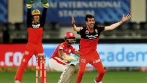 Kings XI Punjab batsman Mayank Agarwal bowled by RCB spinner Yuzvendra Chahal during IPL 2020 cricket match.(PTI) Kings XI Punjab batsman Mayank Agarwal bowled by RCB spinner Yuzvendra Chahal during IPL 2020 cricket match.(PTI)