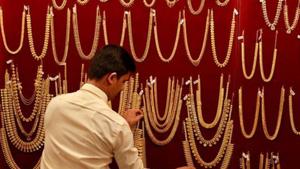 “Spot gold prices for 24 karats in Delhi plunged Rs 694 amid rupee appreciation,” HDFC Securities Senior Analyst (Commodities) Tapan Patel said.(REUTERS) “Spot gold prices for 24 karats in Delhi plunged Rs 694 amid rupee appreciation,” HDFC Securities Senior Analyst (Commodities) Tapan Patel said.(REUTERS)