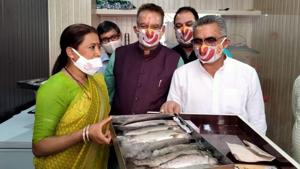 Minister of Animal Husbandry and Pisciculture Rekha Arya during the launch of Bakraw and Uttarafish on Wednesday in Dehradun.(HT PHOTO.) Minister of Animal Husbandry and Pisciculture Rekha Arya during the launch of Bakraw and Uttarafish on Wednesday in Dehradun.(HT PHOTO.)