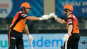 IPL 2020: SRH openers Jonny Bairstow and David Warner with the black armbands against KXIP(Twitter/IPL) IPL 2020: SRH openers Jonny Bairstow and David Warner with the black armbands against KXIP(Twitter/IPL)
