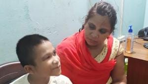 13-year-old Shom Soni with his mother Rita in Guwahati on Wednesday(HT PHOTO) 13-year-old Shom Soni with his mother Rita in Guwahati on Wednesday(HT PHOTO)