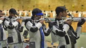 File photo of Indian shooters take part in a practice sessionat Dr. Karni Singh Shooting Range, in New Delhi, India(Burhaan Kinu/HT PHOTO) File photo of Indian shooters take part in a practice sessionat Dr. Karni Singh Shooting Range, in New Delhi, India(Burhaan Kinu/HT PHOTO)