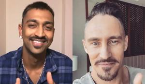 IPL 2020: Krunal Pandya and Faf du Plessis sport their new looks.(Instagram Screengrabs) IPL 2020: Krunal Pandya and Faf du Plessis sport their new looks.(Instagram Screengrabs)