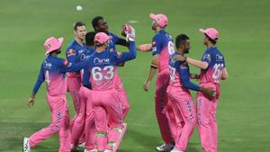 Sharjah: Rajasthan Royals players celebrate the wicket of Delhi Capitals batsman during the Indian Premier League 2020 cricket match, at Sharjah Cricket Stadium, in Sharjah, United Arab Emirates, Friday, Oct. 9, 2020(PTI) Sharjah: Rajasthan Royals players celebrate the wicket of Delhi Capitals batsman during the Indian Premier League 2020 cricket match, at Sharjah Cricket Stadium, in Sharjah, United Arab Emirates, Friday, Oct. 9, 2020(PTI)