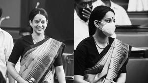 Kangana Ranaut on the sets of Thalaivi. Kangana Ranaut on the sets of Thalaivi.