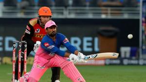 Photo of Rahul Tewatia from SRH vs RR IPL 2020 match in Dubai(IPL/Twitter) Photo of Rahul Tewatia from SRH vs RR IPL 2020 match in Dubai(IPL/Twitter)
