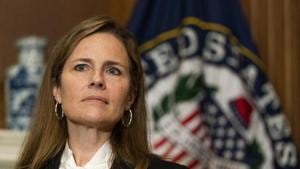 President Donald Trump's Supreme Court nominee Judge Amy Coney Barrett listens as Sen. Jerry Moran, R-Kan., not shown, speaks during their meeting on Capitol Hill in Washington.(AP) President Donald Trump's Supreme Court nominee Judge Amy Coney Barrett listens as Sen. Jerry Moran, R-Kan., not shown, speaks during their meeting on Capitol Hill in Washington.(AP)