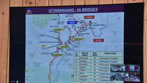 The map of Pithoragarh district in Uttarakhand depicting the eight newly-built bridges by the BRO.(HT PHOTO.) The map of Pithoragarh district in Uttarakhand depicting the eight newly-built bridges by the BRO.(HT PHOTO.)