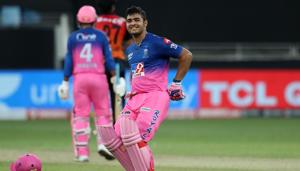 Riyan Parag’s dance celebrations.(Rajasthan Royals/Twitter) Riyan Parag’s dance celebrations.(Rajasthan Royals/Twitter)