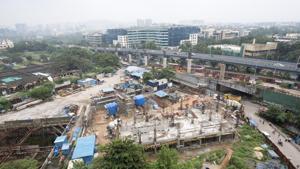 Metro-3 Aarey car shed at Aarey colony. Chief minister Uddhav Thackeray has announced that the shed would be shifted to Kanjurmarg in Mumbai.(Satyabrata Tripathy/HT Photo) Metro-3 Aarey car shed at Aarey colony. Chief minister Uddhav Thackeray has announced that the shed would be shifted to Kanjurmarg in Mumbai.(Satyabrata Tripathy/HT Photo)