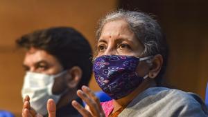 Union finance minister Nirmala Sitharaman (R) addresses a press conference in New Delhi.(PTI Photo) Union finance minister Nirmala Sitharaman (R) addresses a press conference in New Delhi.(PTI Photo)