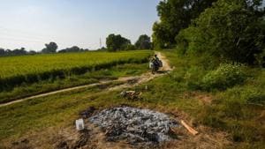 A view of the spot where the body of the victim was cremated in Bool Garhi, Hathras, Uttar Pradesh, India, on Saturday, October 3, 2020.(Amal KS/HT PHOTO) A view of the spot where the body of the victim was cremated in Bool Garhi, Hathras, Uttar Pradesh, India, on Saturday, October 3, 2020.(Amal KS/HT PHOTO)