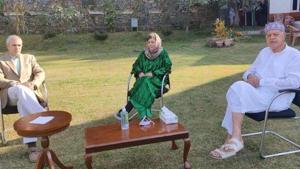 Dressed in her trademark green color, Mehbooba Mufti spent the day at her Gupkar residence meeting her party leaders and supporters who had come from various parts of the valley. (Photo @OmarAbdullah) Dressed in her trademark green color, Mehbooba Mufti spent the day at her Gupkar residence meeting her party leaders and supporters who had come from various parts of the valley. (Photo @OmarAbdullah)
