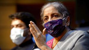 Indian Finance Minister Nirmala Sitharaman addresses a press conference in New Delhi.(AP) Indian Finance Minister Nirmala Sitharaman addresses a press conference in New Delhi.(AP)