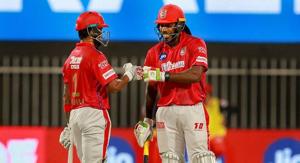 Sharjah: Kings XI Punjab batsmen Chris Gayle and KL Rahul during the Indian Premier League (IPL) cricket match against Royal Challengers Bangalore, at Sharjah Cricket Stadium, in Sharjah, Thursday, Oct. 15, 2020.(PTI) Sharjah: Kings XI Punjab batsmen Chris Gayle and KL Rahul during the Indian Premier League (IPL) cricket match against Royal Challengers Bangalore, at Sharjah Cricket Stadium, in Sharjah, Thursday, Oct. 15, 2020.(PTI)