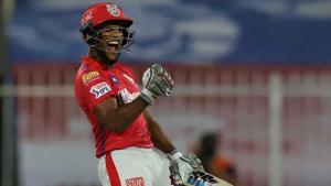 IPL 2020: Nicholas Pooran celebrates after hitting the winning runs against RCB.(IPL) IPL 2020: Nicholas Pooran celebrates after hitting the winning runs against RCB.(IPL)
