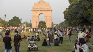 At India Gate, New Delhi. Of the two hours and 10 minutes spent on a bunch of activities which can be described as socialising and the proverbial ‘adda’, Indians spend at least one-and-a-half hours talking or chatting, according to the data.(Biplov Bhuyan / HT Photo) At India Gate, New Delhi. Of the two hours and 10 minutes spent on a bunch of activities which can be described as socialising and the proverbial ‘adda’, Indians spend at least one-and-a-half hours talking or chatting, according to the data.(Biplov Bhuyan / HT Photo)