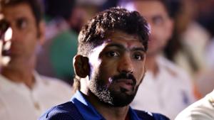 The sportspersons batted for Dutt’s candidature for the Baroda seat, which the saffron party has never won.(Raj K Raj / Hindustan Times) The sportspersons batted for Dutt’s candidature for the Baroda seat, which the saffron party has never won.(Raj K Raj / Hindustan Times)
