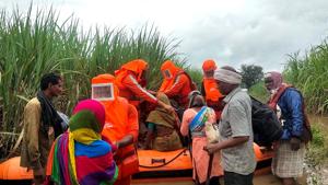Rescue and evacuation operation by National Disaster Response Force (NDRF) in flood-hit cities of Telangana, Andhra Pradesh, Karnataka, and Maharashtra continues.(ANI) Rescue and evacuation operation by National Disaster Response Force (NDRF) in flood-hit cities of Telangana, Andhra Pradesh, Karnataka, and Maharashtra continues.(ANI)