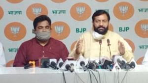 Kurukshetra BJP MP Naib Singh Saini during a press conference in Chandigarh on Friday.(HT photo) Kurukshetra BJP MP Naib Singh Saini during a press conference in Chandigarh on Friday.(HT photo)