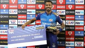 IPL 2020: Hardik Pandya finished things up for the Mumbai Indians.(IPL/twitter) IPL 2020: Hardik Pandya finished things up for the Mumbai Indians.(IPL/twitter)