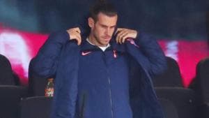 Tottenham Hotspur's Gareth Bale in the stands during the match.(Pool via REUTERS) Tottenham Hotspur's Gareth Bale in the stands during the match.(Pool via REUTERS)