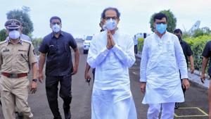 Chief minister Uddhav Thackeray arrived at Solapur airport and headed by road towards Sangvi Khurd village.(HT Photo)