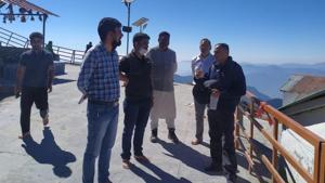 Secretary tourism with other officials at Tungnath shrine inspecting developmental works being carried out. HT Photo Secretary tourism with other officials at Tungnath shrine inspecting developmental works being carried out. HT Photo